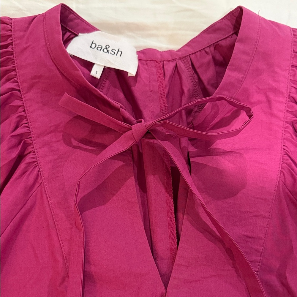 ba&sh Jamie Cotton Fuchsia Puff Sleeve Blouse - Small - Picture 4 of 8